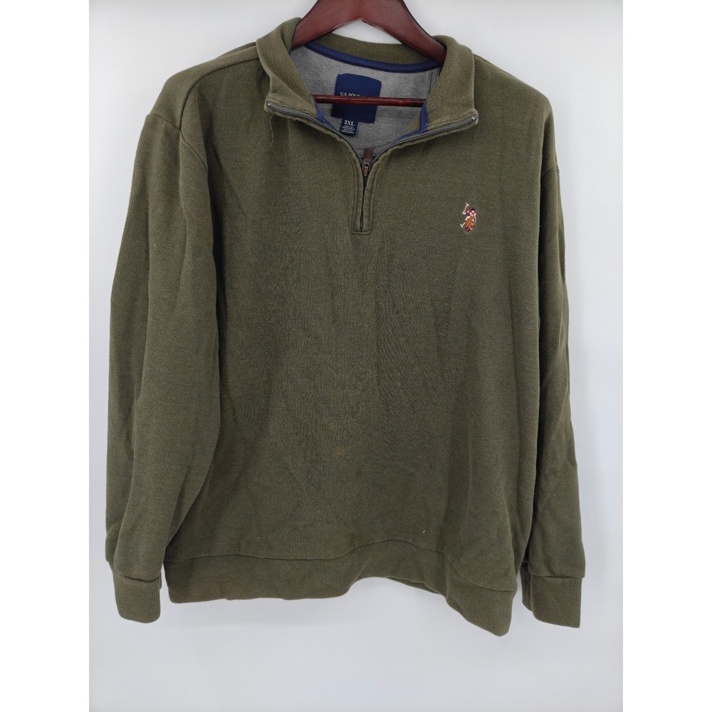 US Polo Assn Mens Olive Green Quarter Zip Pullover Sweater 2XL 11C847